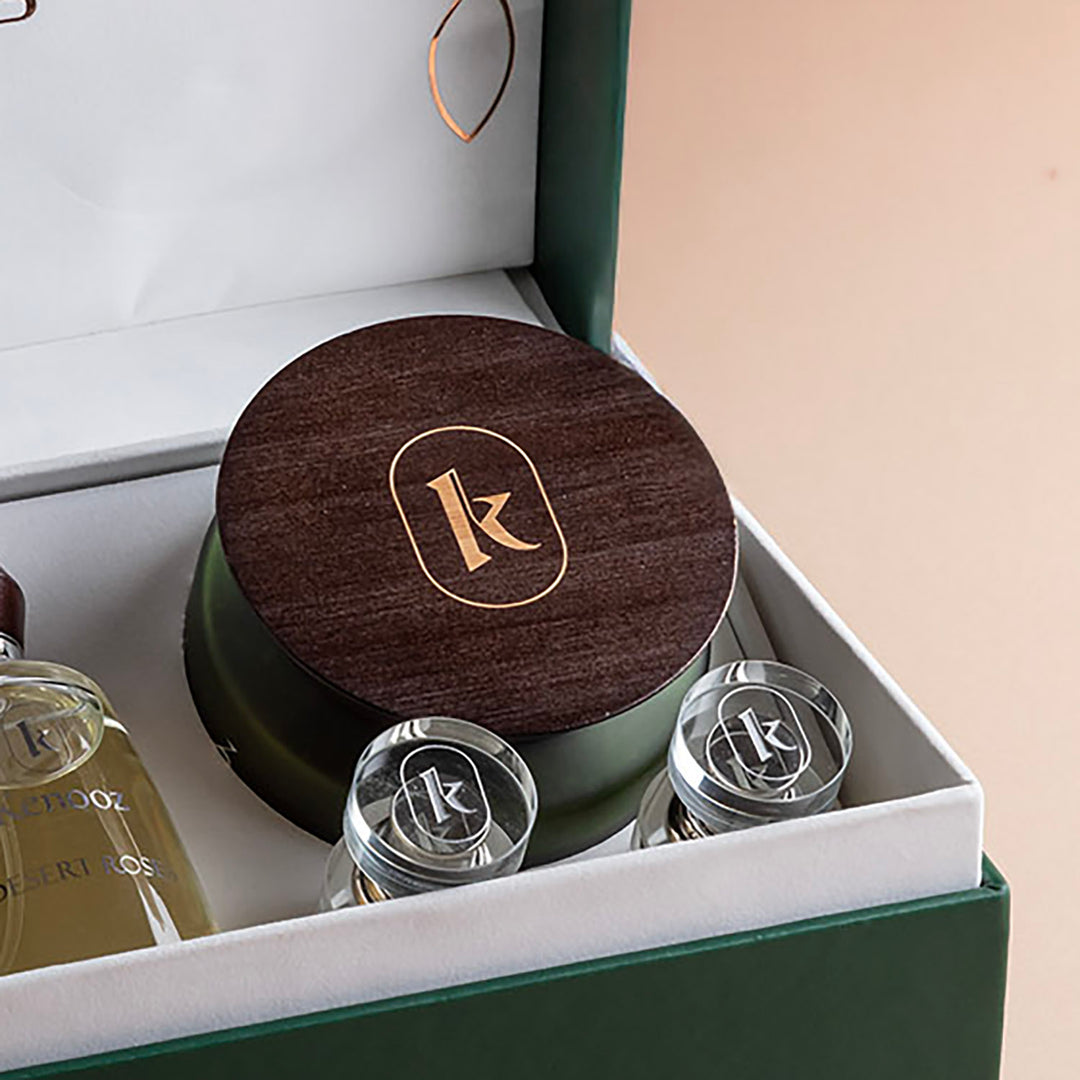 Kenooz Aroma Box | Luxurious Green Leather Perfume Set for Ramadan