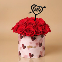 Romantic Red Roses in Heart-Printed Round Box for Valentine's Day