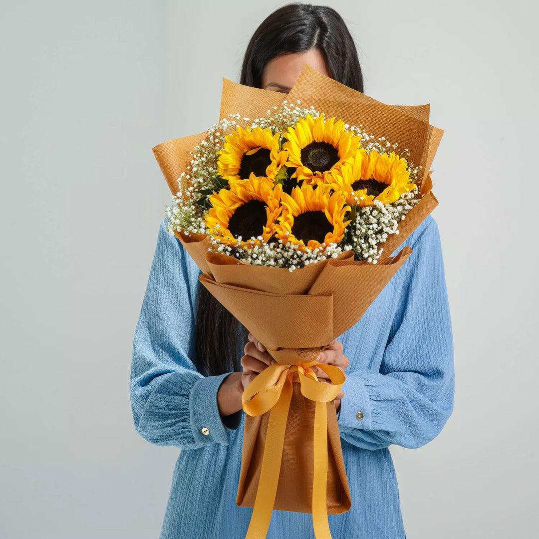 Radiant Sunflower & Gypsophila Hand Bouquet