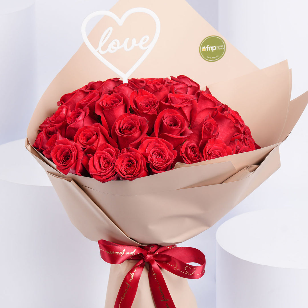 Luxurious 50 Red Roses with Heart Topper – Ultimate Expression of Love