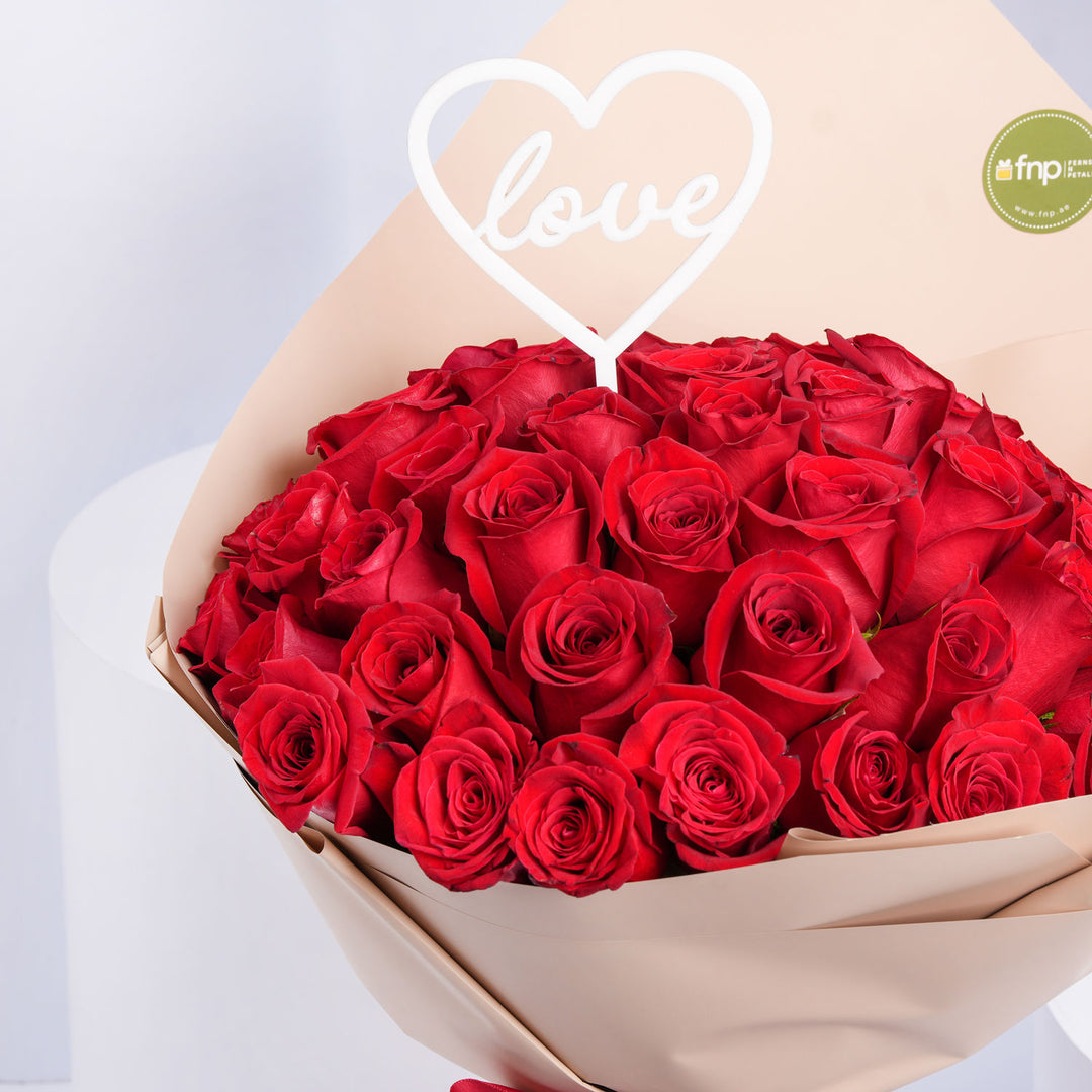 Luxurious 50 Red Roses with Heart Topper – Ultimate Expression of Love