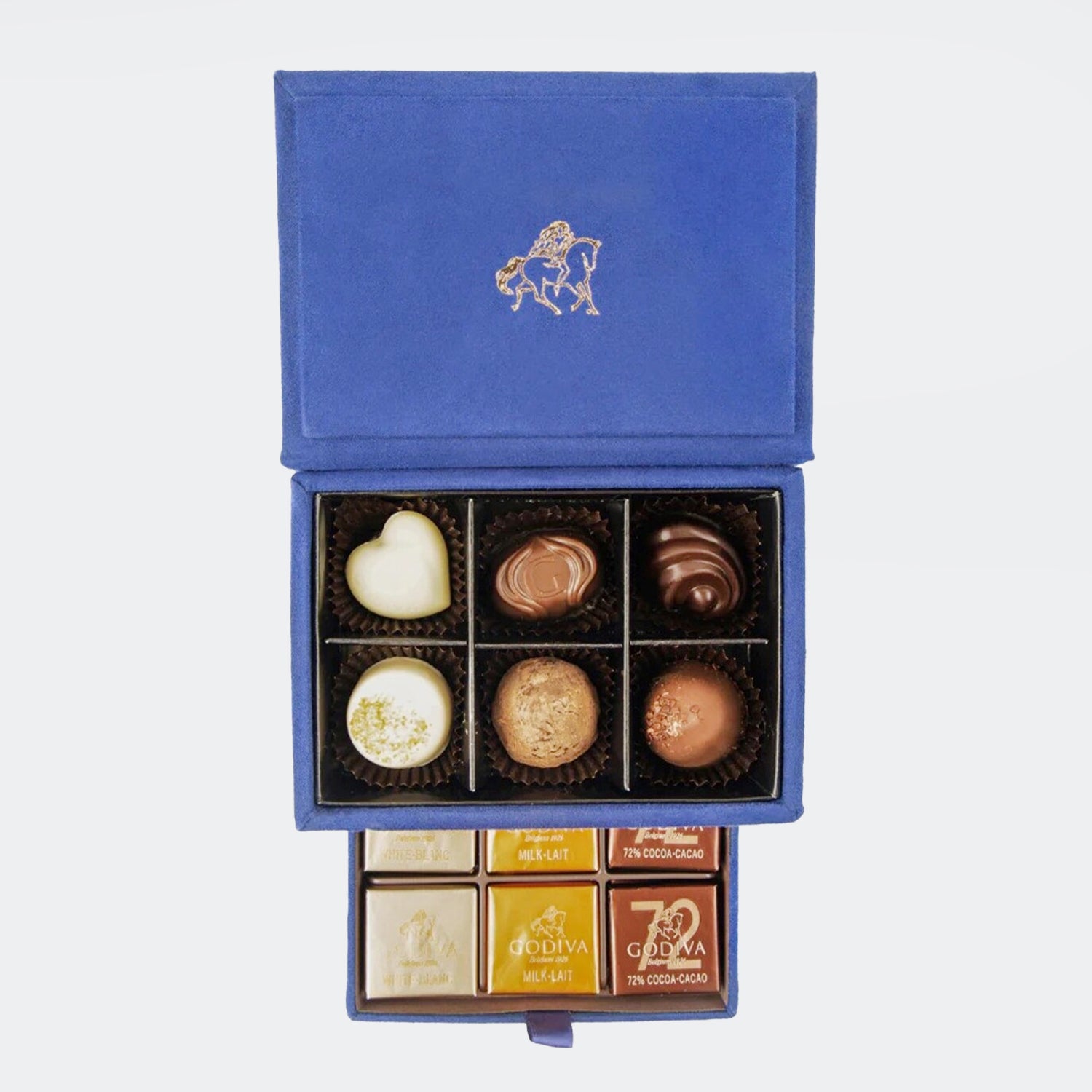 Godiva | Mini Royal Box Navy Blue & Sky Flower Bouquet