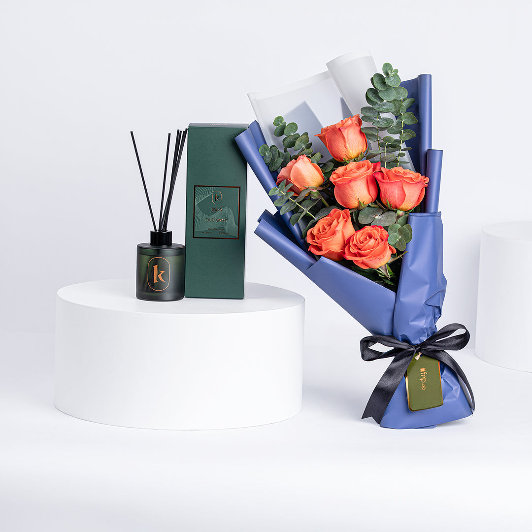 Exquisite Orange Roses Bouquet with The Opal Reed Diffuse
