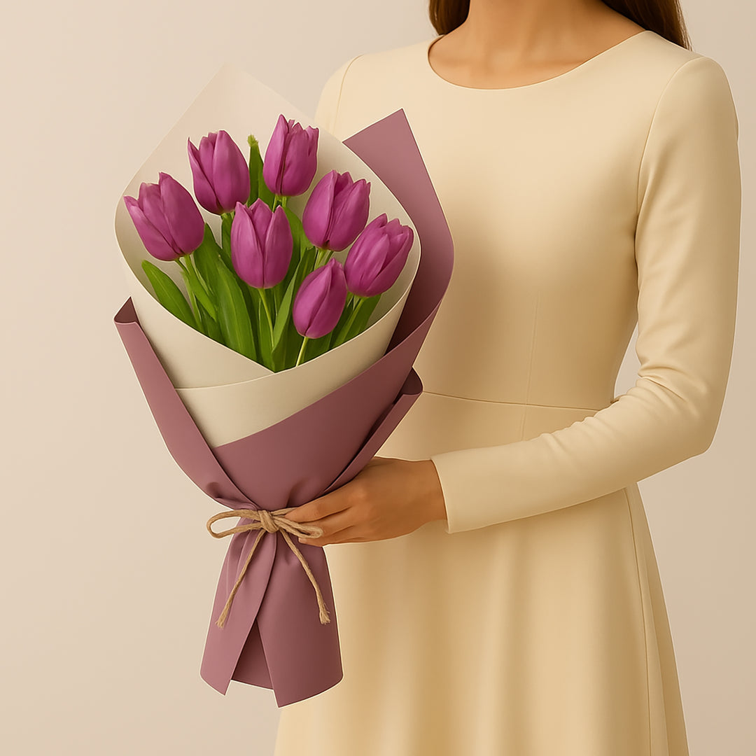 باقة أنيقة من 7 زهور التوليب البنفسجية - مثالية لجميع المناسبات