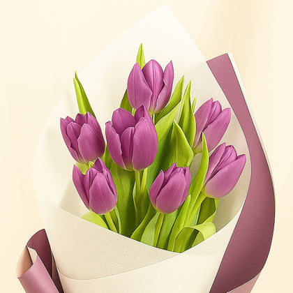 Elegant Bouquet of 7 Purple Tulips - Perfect for Any Occasion