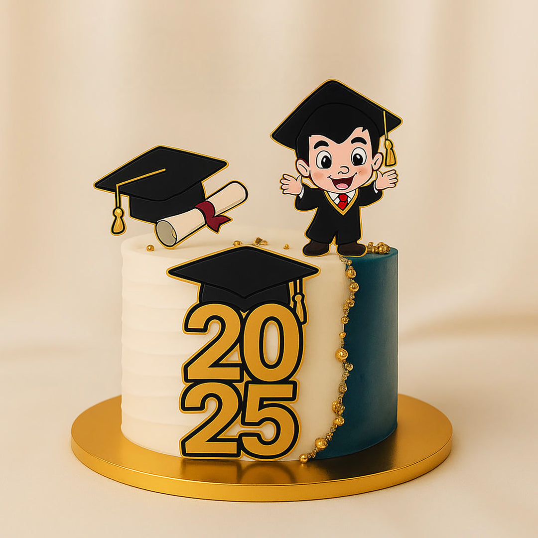 Personalized Funky Graduation Cake with Name and Year Decoration