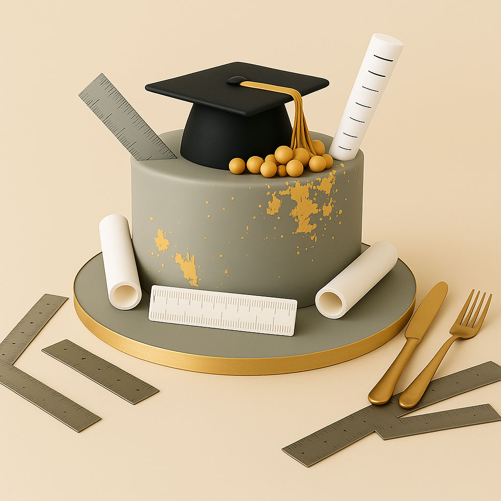 كيكة تخرج على شكل قبعة بتصميم ثلاثي الأبعاد