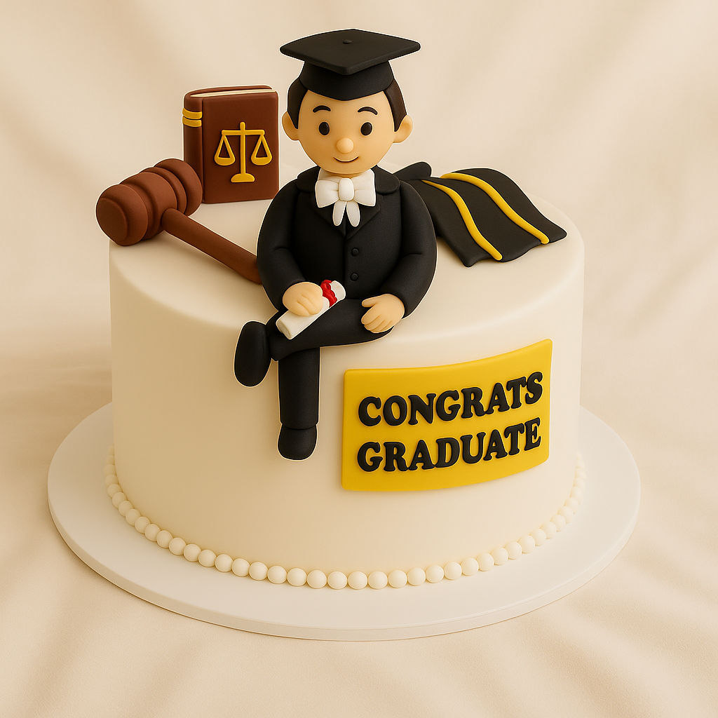 Chocolate Lawyer Graduation Cake with Cap and Gavel Decoration