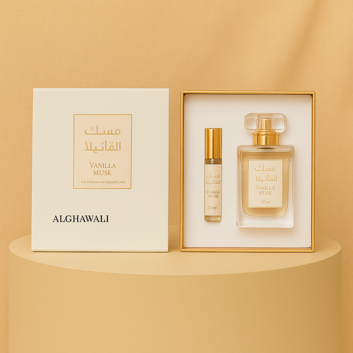 عطر الغوالي فانيلا مسك للجنسين مع باقة ورد جوري
