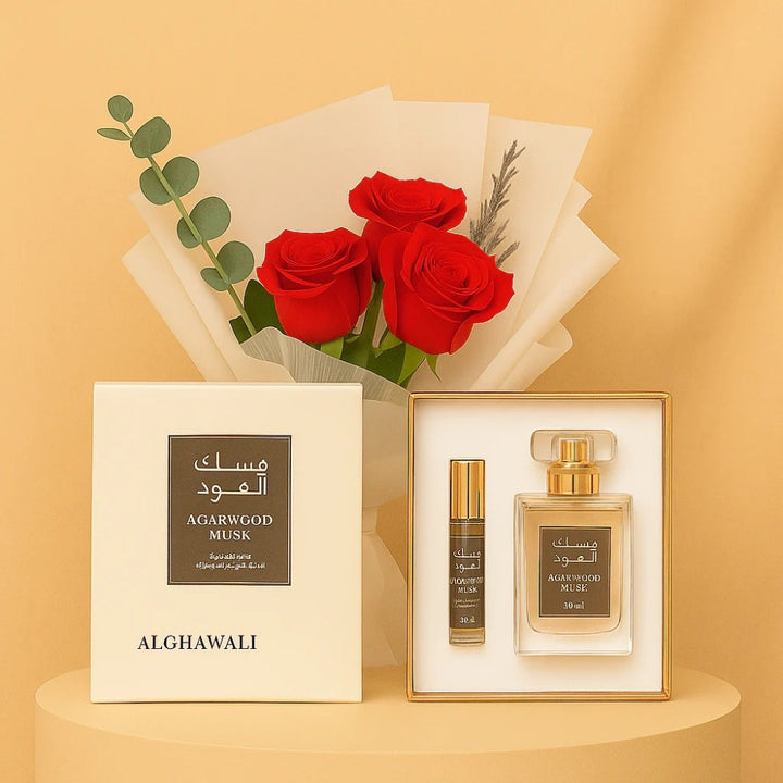 باقة ورود فاخرة مع عطر الغوالي