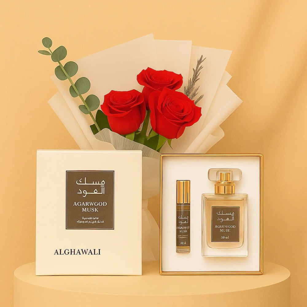 باقة ورود فاخرة مع عطر الغوالي