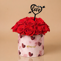 Romantic Red Roses in Heart-Printed Round Box for Valentine's Day
