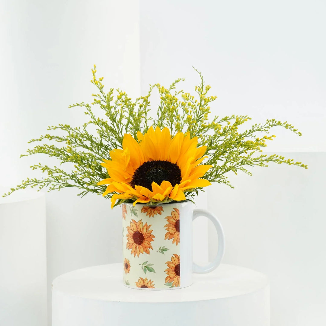 Charming Sunflower Floral Mug with Solidaster Accent