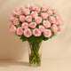 Elegant Bouquet of 50 Stunning Pink Roses with Gypsophila in a Glass Vase