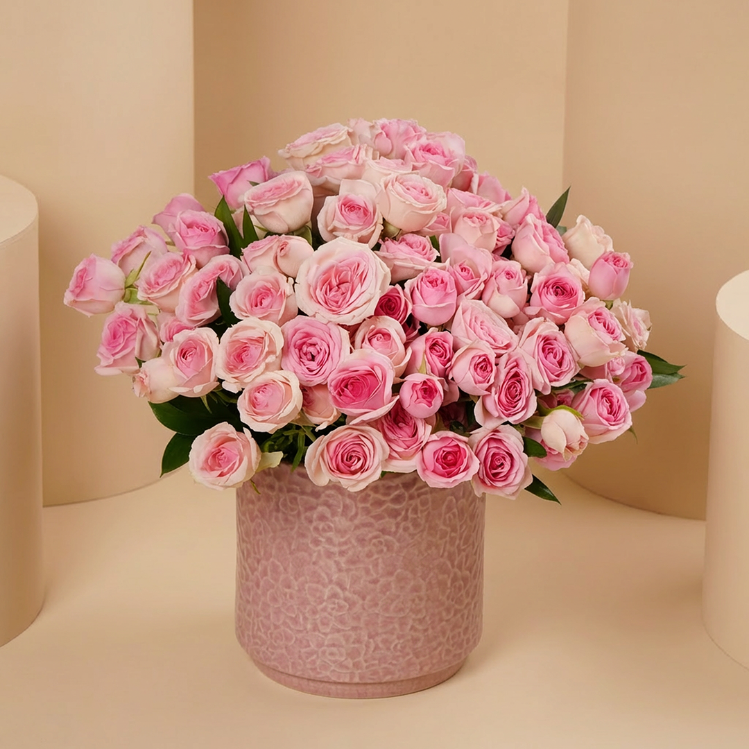 Elegant Pink Blush Floral Arrangement in Ceramic Vase