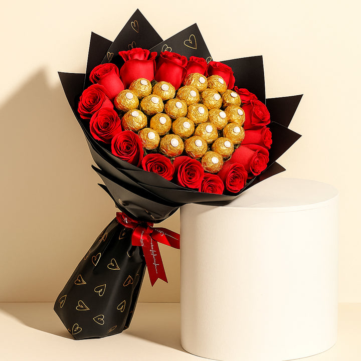 Luxurious Red Roses and Ferrero Rocher Chocolate Bouquet