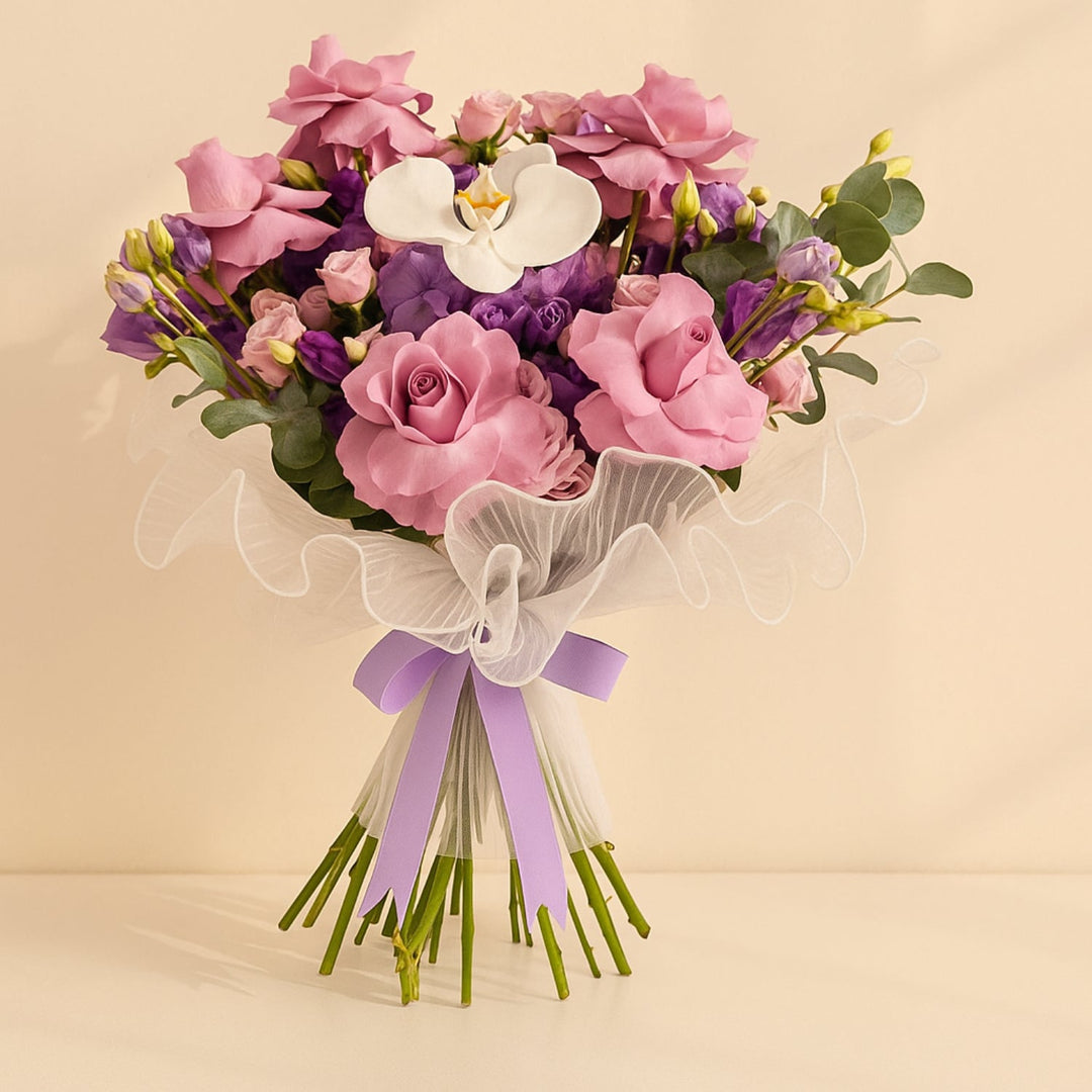 Exquisite Purple Rose Bouquet with Orchid and Eucalyptus