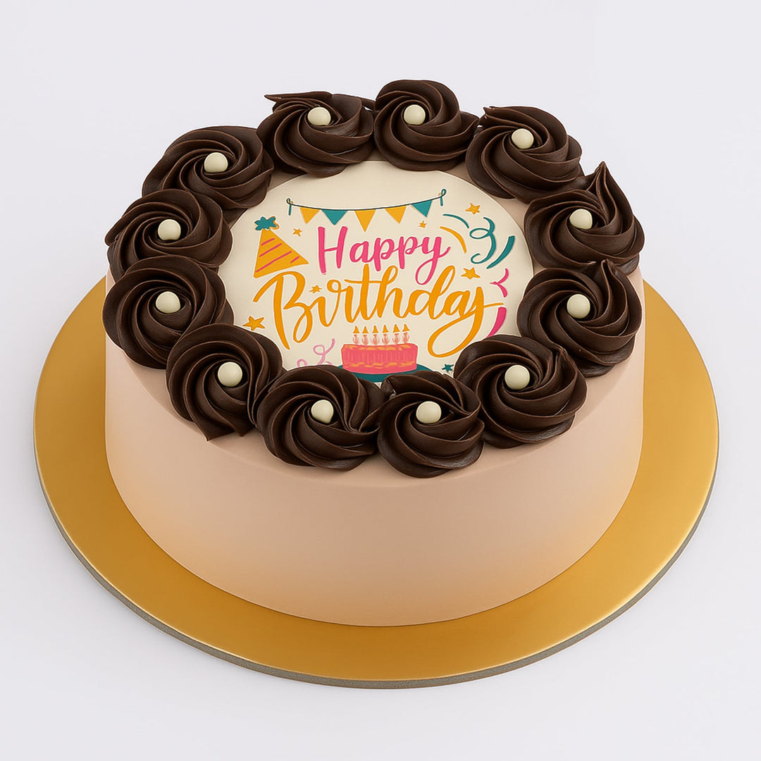 كيك شوكولاتة لذيذ لعيد ميلاد سعيد - 1 كغ متعة دائرية