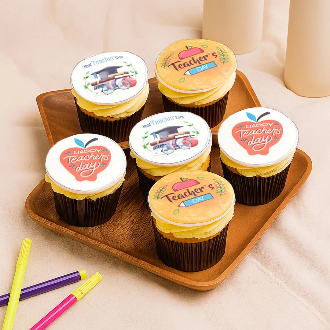 Delicious Teachers Day Cupcakes - Box of 6 Assorted Designs