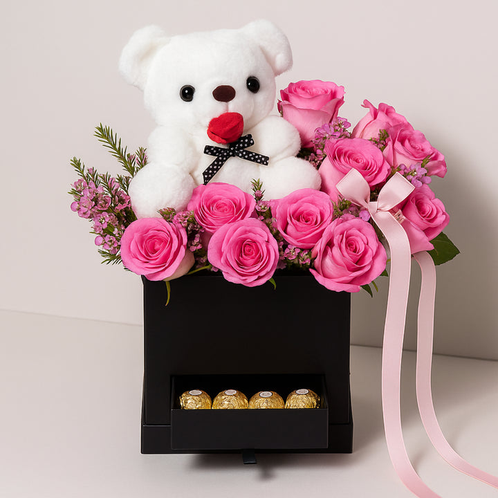 Teddy & Roses Hug Delight Box - Romantic Gift Set with Chocolates