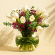 Elegant White Tulip and Wax Flower Arrangement in Glass Vase