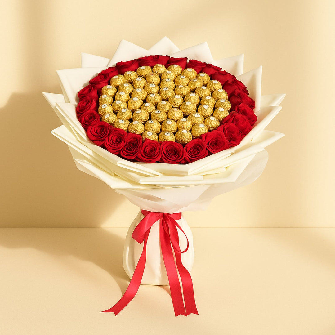 باقة من الشوكولاتة والورود الفاخرة