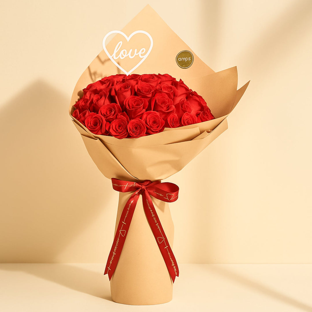 Luxurious 50 Red Roses with Heart Topper – Ultimate Expression of Love