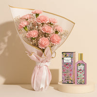 Elegant Pink Carnation Bouquet with Gucci Flora Essence