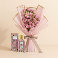 Elegant Purple Rosy Charm Bouquet with Gucci Flora Fragrance