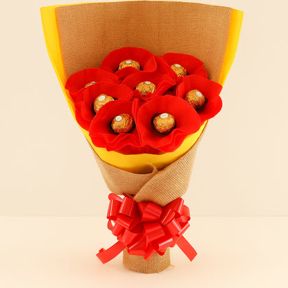 Elegant Jute Wrapped Ferrero Rocher Chocolate Bouquet