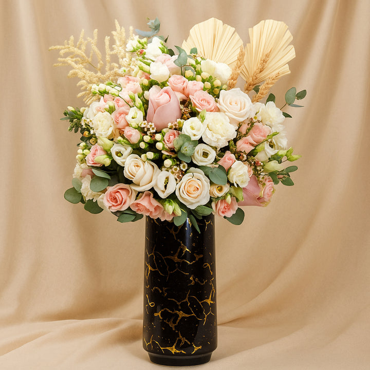 Exquisite Mixed Flowers Black Vase