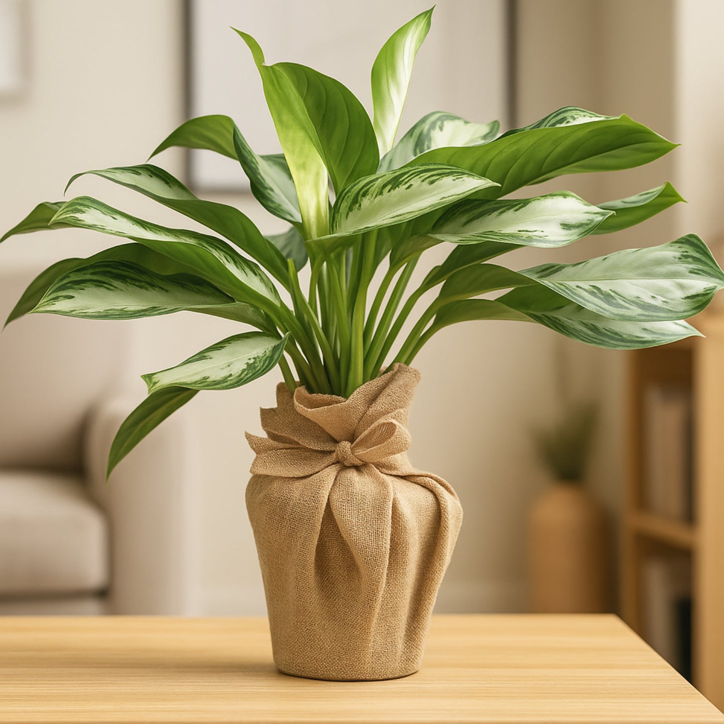 Aglaonema Silver Bay in Eco-Friendly Jute Pot - Perfect Indoor Greenery