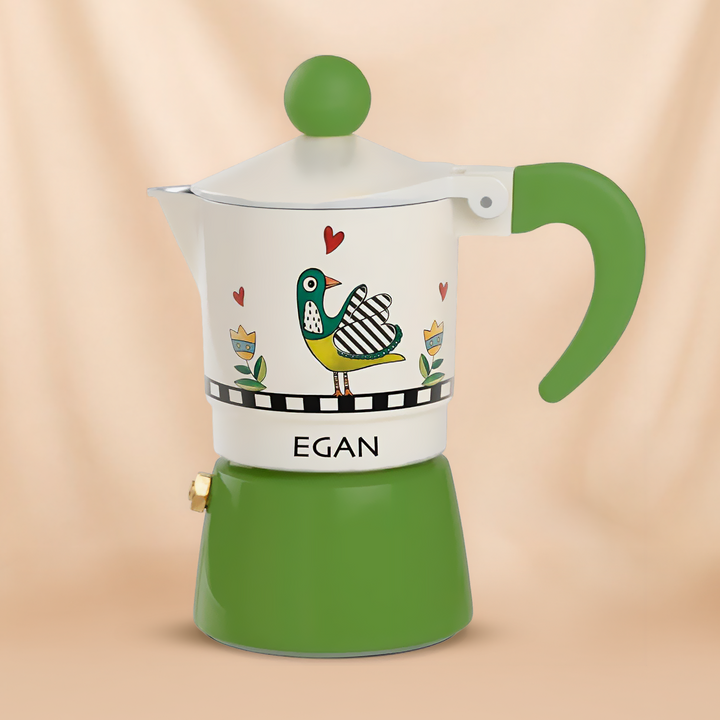 Egan Cocorico Green Moka Coffee Maker Set With 2 Mini Mugs & Tray