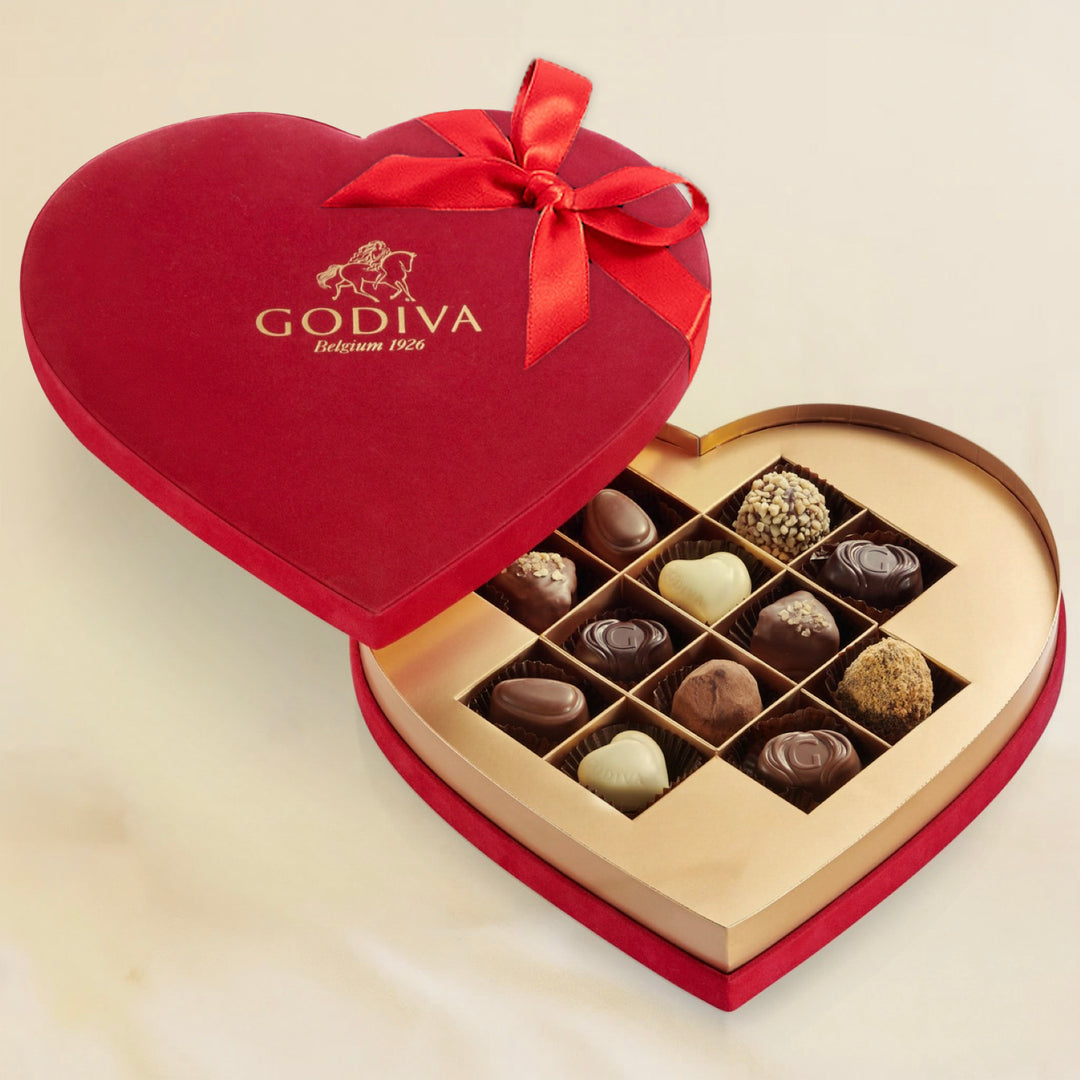 Godiva | Red Velvet Heart Gift Box - 12 Pieces & Sweet Cheeks Flowers Bouquet