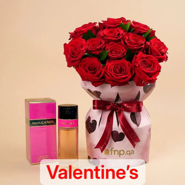 Eternal Love: 12 Red Roses with Prada Candy Perfume