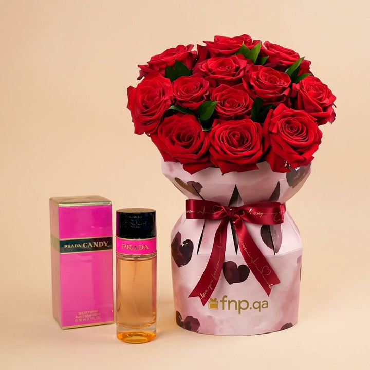 Eternal Love: 12 Red Roses with Prada Candy Perfume