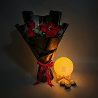 Romantic Red Roses Bouquet with 'I Love You' LED Moon Lamp