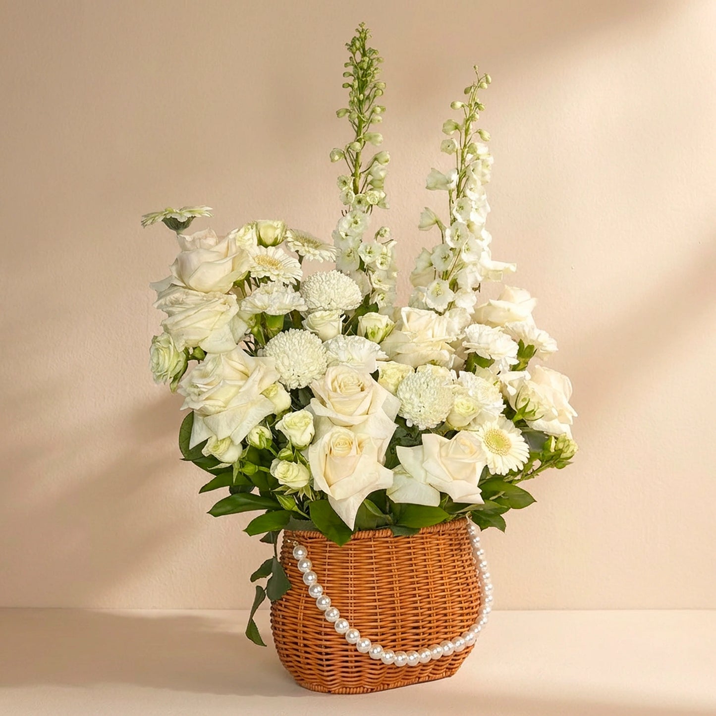 Serenity in Bloom: Elegant White Floral Basket