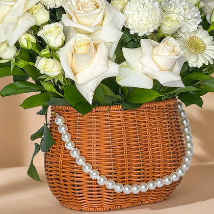 Serenity in Bloom: Elegant White Floral Basket