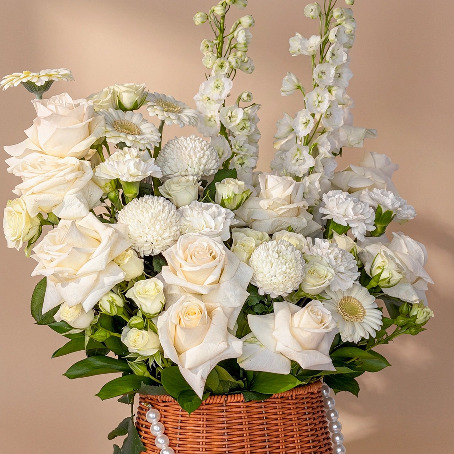 Serenity in Bloom: Elegant White Floral Basket