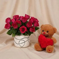 Romantic Pink Rose & Ruscus Valentine