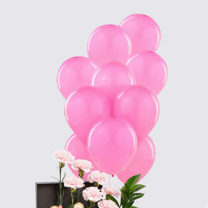 Elegant Pink Carnation Gift Set with Balloons and Chocolates