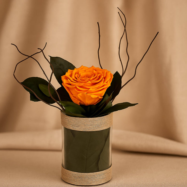 Amber Eternity Rose in Glass