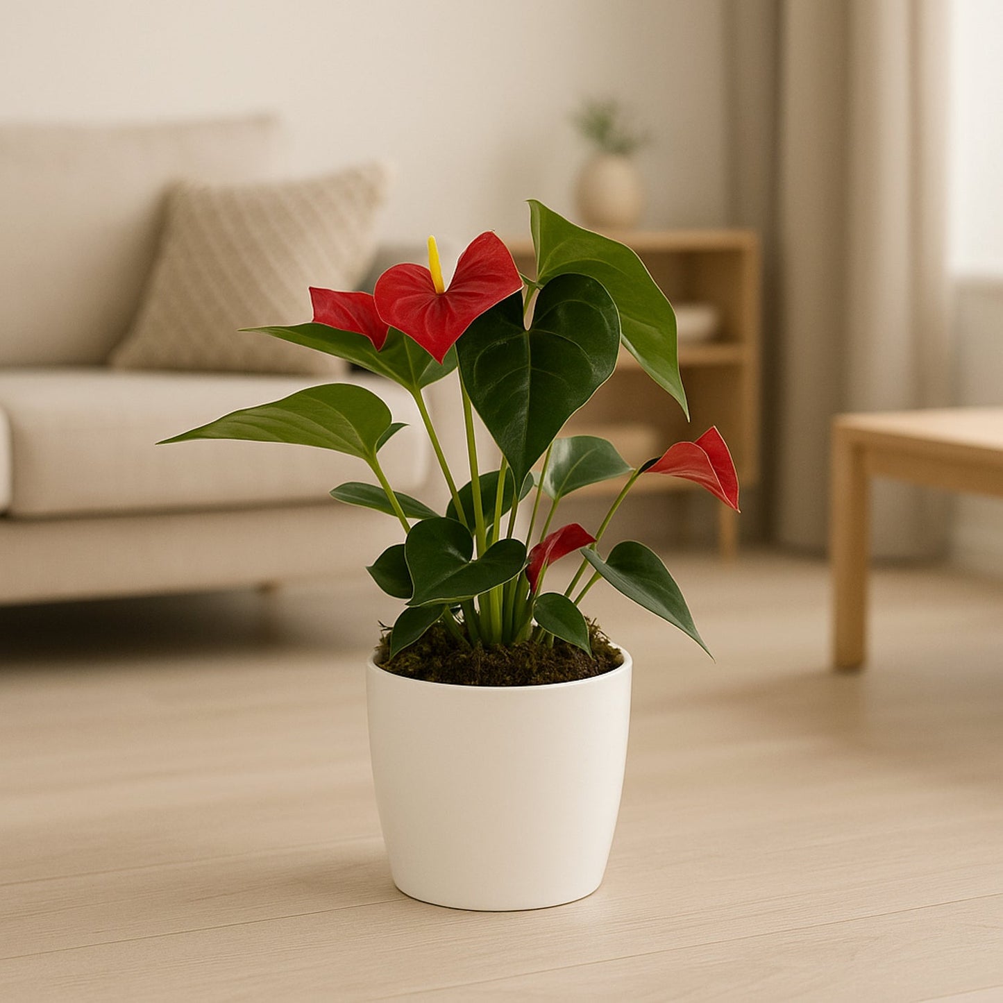 Anthurium Red Potted in Marble Pot