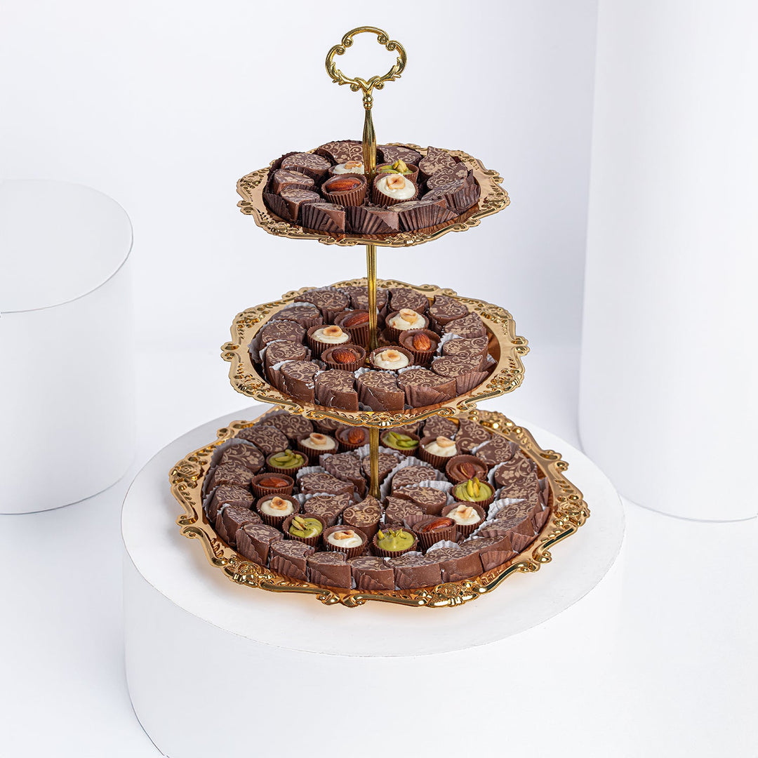 Luxurious Assorted Chocolates on Elegant Golden 3-Tier Plate - 600g