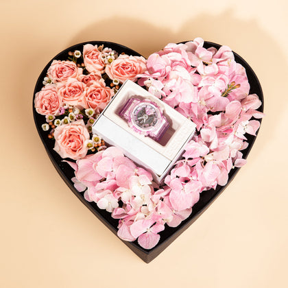 Baby G Resin Shock Resistant Watch For Women With Heart Shaped Flower Box