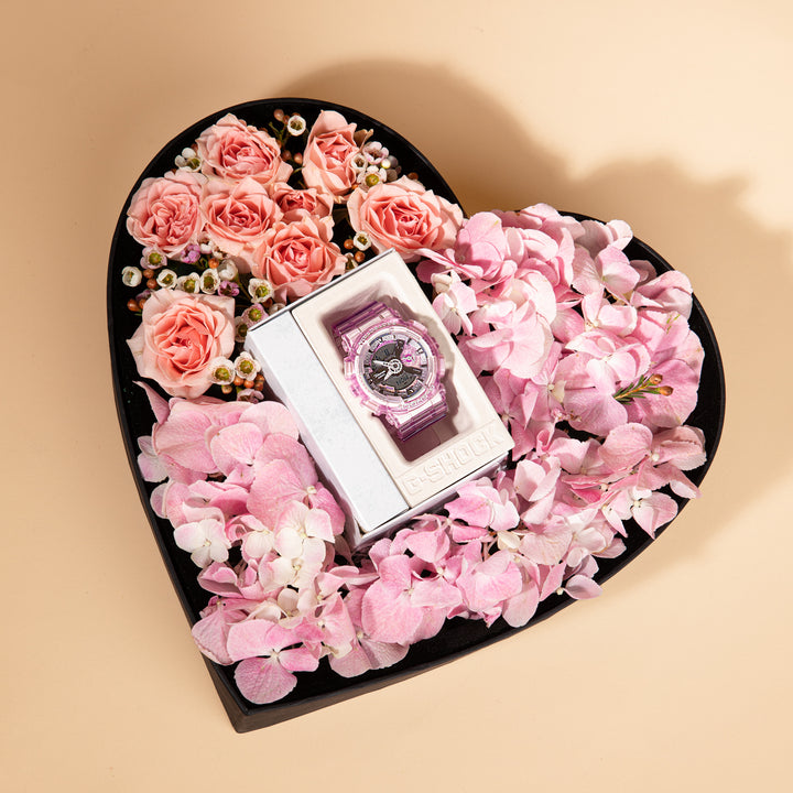 Baby G Resin Shock Resistant Watch For Women With Heart Shaped Flower Box