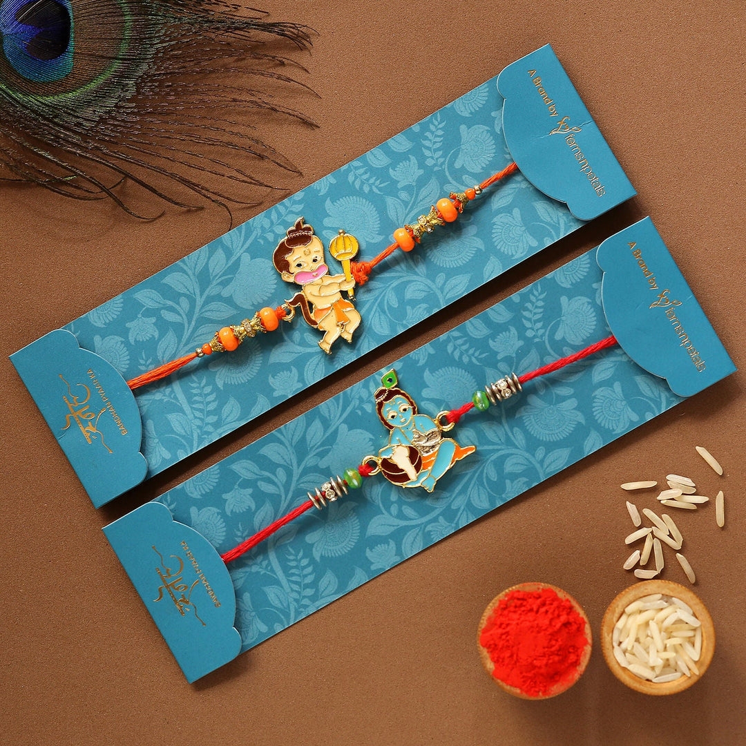 Bal Krishna And Bal Hanuman Rakhi Set