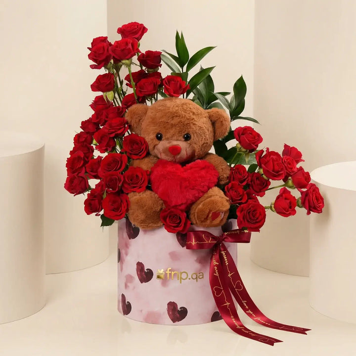 Romantic Valentine Surprise Box with Roses and Teddy
