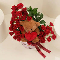 Romantic Valentine Surprise Box with Roses and Teddy